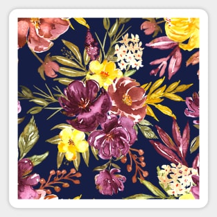 Burgundy Gold Foil Floral Pattern on Navy Blue Magnet